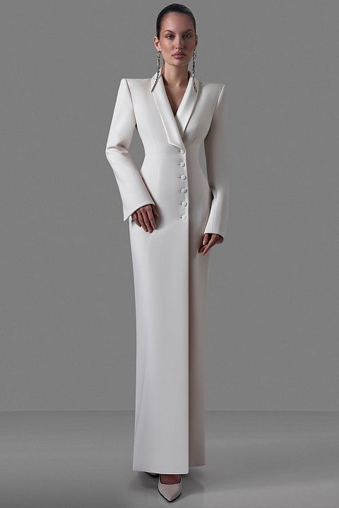 Платье-смокинг макси из костюмной ткани