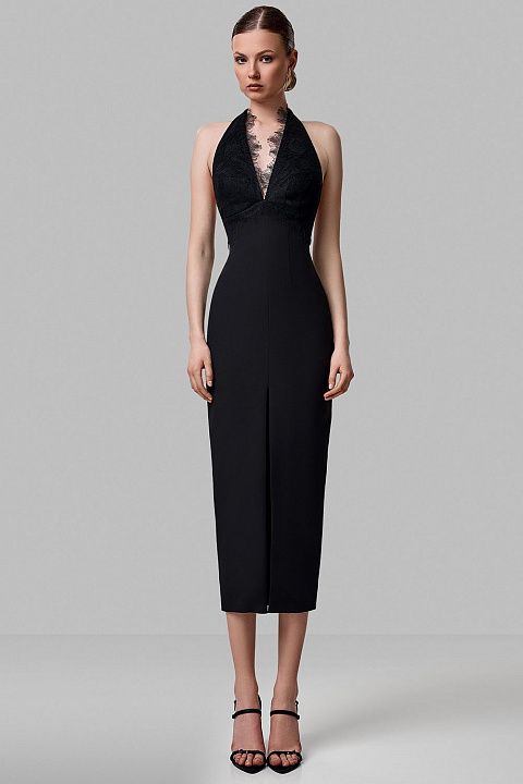 Платье миди с кружевным лифом