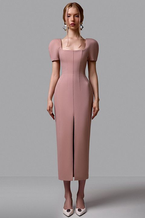 Платье-футляр с квадратным вырезом и рукавами-фонариками