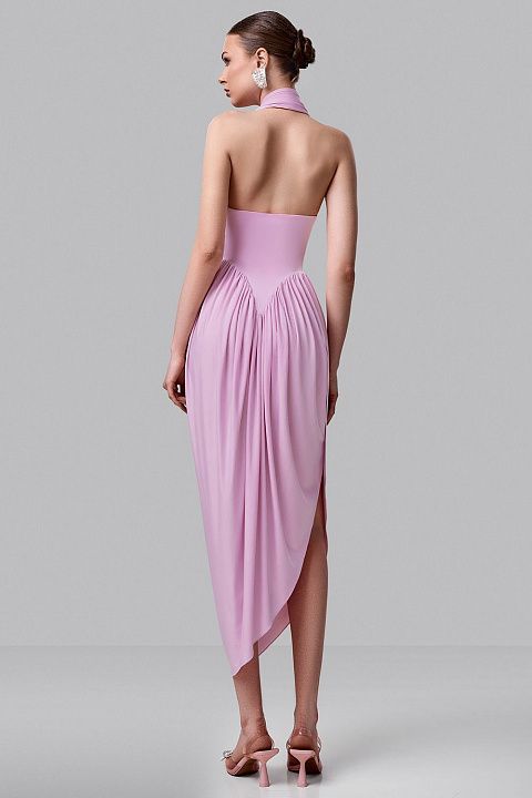 Платье миди с драпировкой и открытой спиной