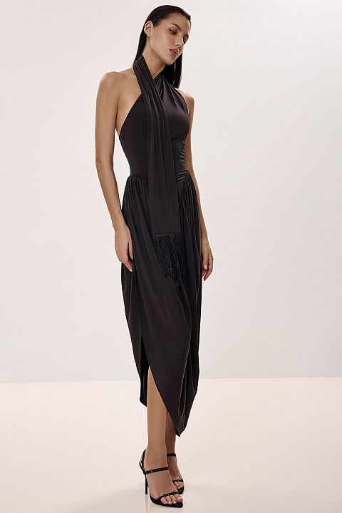 Платье миди с драпировкой и открытой спиной