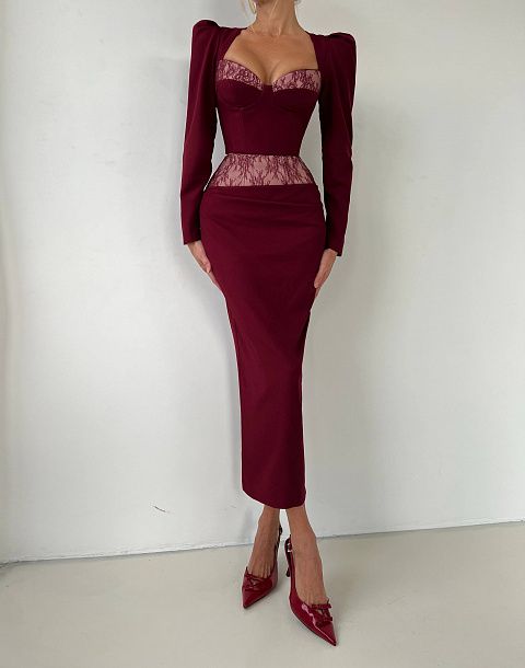 Классическая бордовая юбка миди