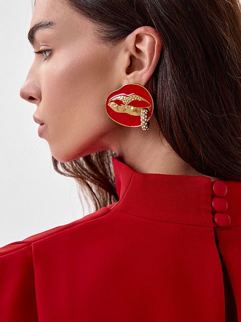 Крупные серьги с эмалью и кристаллами