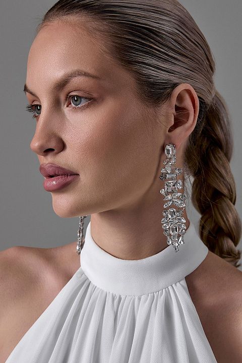 Серьги-водопад из прозрачных камней