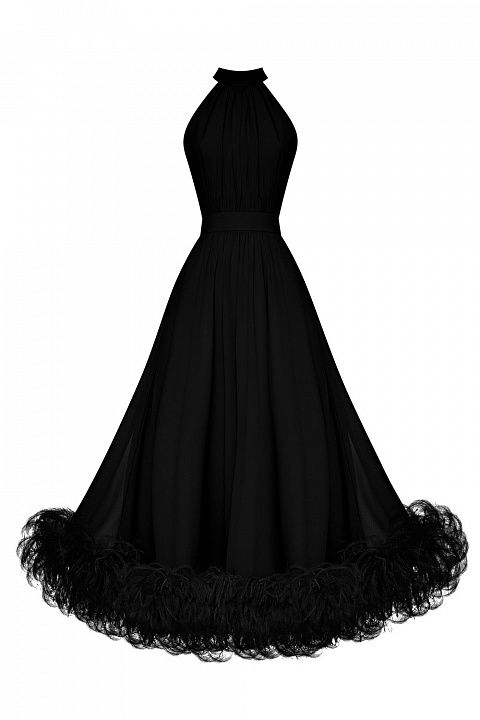 Платье-халтер с перьями