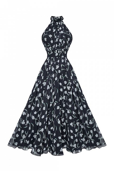 Платье миди с открытой спиной и эксклюзивным принтом