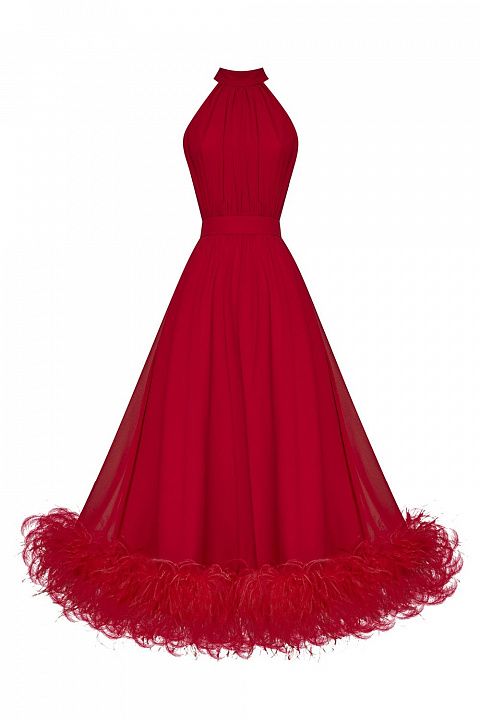 Платье-халтер с перьями