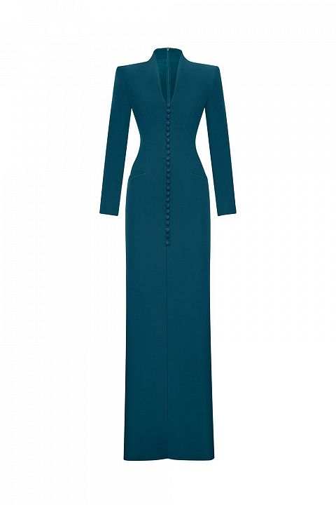 Платье в пол с фигурным вырезом и пуговицами