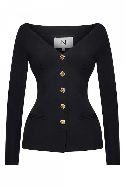 Жакет с акцентным декольте и декоративными пуговицами