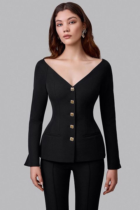 Жакет с акцентным декольте и декоративными пуговицами
