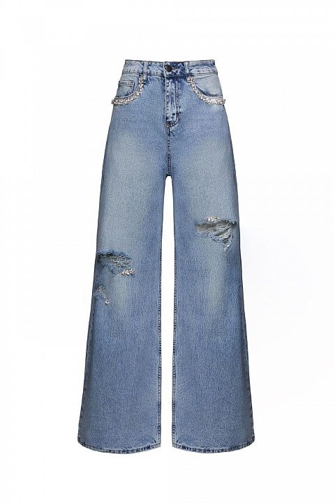 Wide jeans with rhinestones