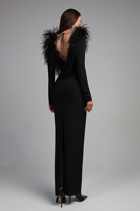 Dress with a boa at the neck