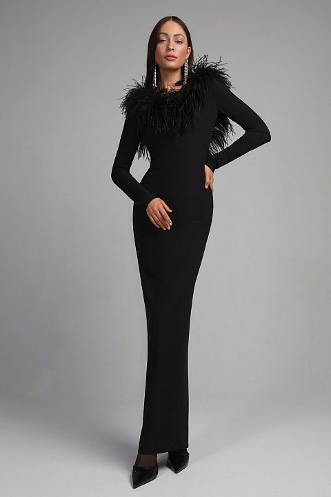 Dress with a boa at the neck