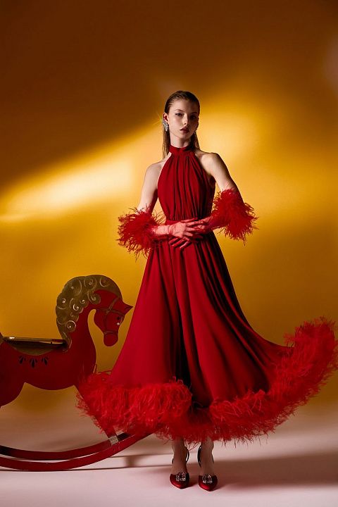 Перчатки-вуаль с перьями