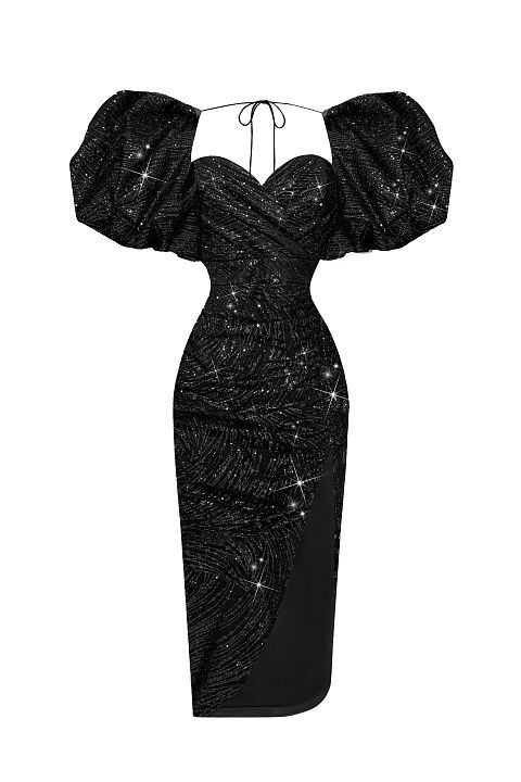 Блестящее платье с объемными рукавами 